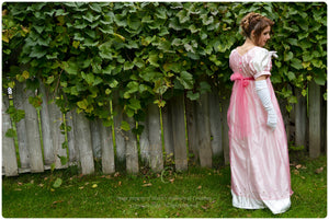 Pink Net Madeline Regency Jane Austen Ball Gown Evening Dress in satin & sari net