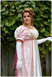 Pink Net Madeline Regency Jane Austen Ball Gown Evening Dress in satin & sari net