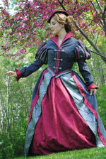 Load image into Gallery viewer, CUSTOM Tudor Court Renaissance High Collared Riding Dress Outfit Costume- 4 pieces include 2 skirts, jacket and hat
