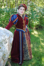 Load image into Gallery viewer, CUSTOM Tudor Court Renaissance High Collared Riding Dress Outfit Costume- 4 pieces include 2 skirts, jacket and hat
