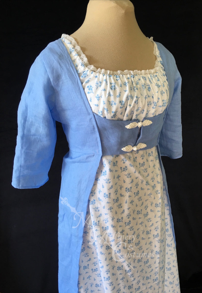 Blue Linen Regency Jane Austen Day Dress Open Robe Pelisse Matti's