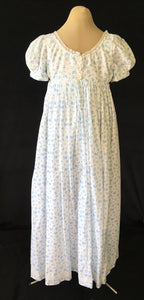 Blue Print Cotton Jane Austen Regency Day Dress Gown