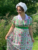 Load image into Gallery viewer, Henrietta Indian Block Print Cotton Regency Day Dress in green, pink print
