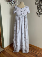 Load image into Gallery viewer, Gray Lady Bridgerton Crossover Regency Jane Austen Ball Gown Evening Dress in silk dupioni &amp; sari silk
