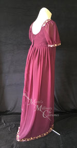 Load image into Gallery viewer, Wine Regency Jane Austen Ball Gown Evening Dress in sari silk
