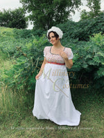 Load image into Gallery viewer, Pink Gray Illusion Block Print Cotton Regency Jane Austen Day Dress Gown
