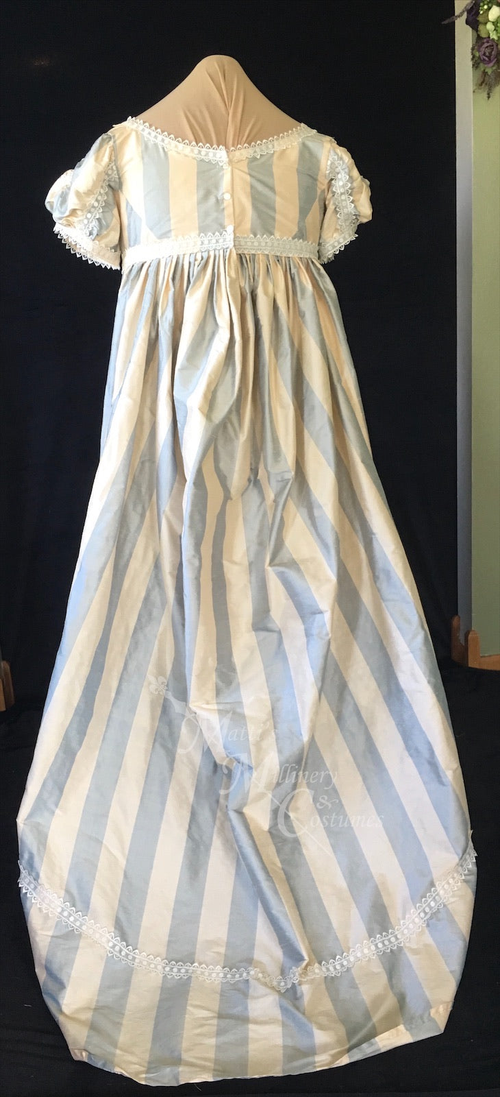 Blue Ivory Plus Size Regency Jane Austen Ball Gown Evening Dress in silk dupioni