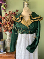 Load image into Gallery viewer, Green Gold SHAWNA Regency Jane Austen Day Dress Spencer Short Jacket Pelisse
