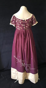 Load image into Gallery viewer, Wine Regency Jane Austen Ball Gown Evening Dress in silk dupioni &amp; sari silk
