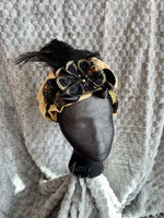 Load image into Gallery viewer, Regency Gold Black Jane Austen Hat Muffin Cap Tam Beret Turban hairpiece Ball headpiece
