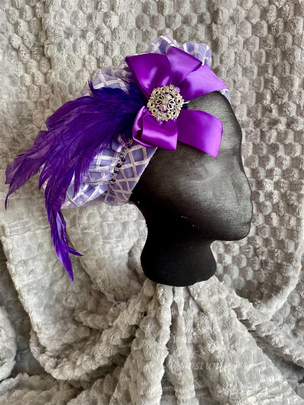 Regency Purple Silver Jane Austen Hat Muffin Cap Tam Beret Turban hairpiece Ball headpiece