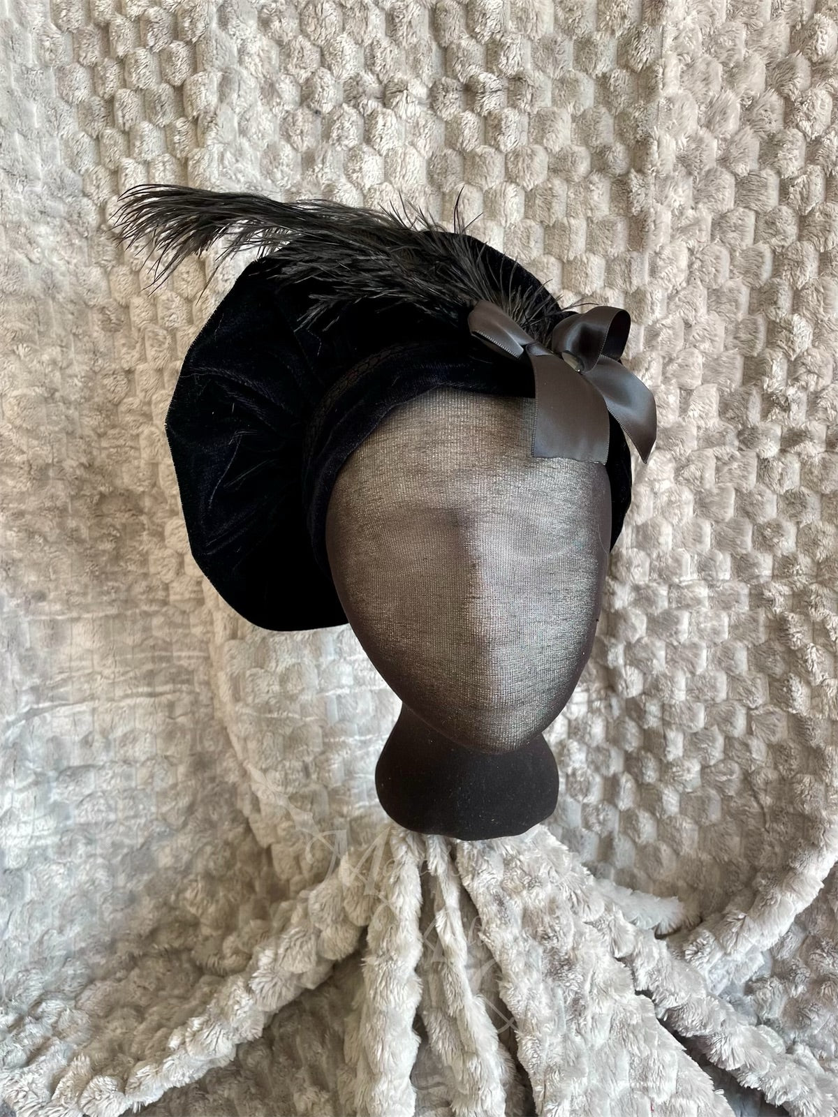 Regency Black Jane Austen Hat Muffin Cap Tam Beret Turban hairpiece Ball headpiece