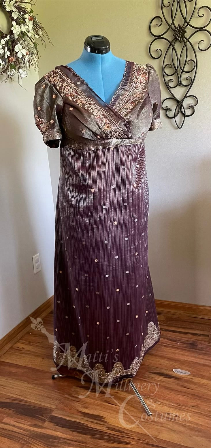 Burgundy Purple Copper Sari Regency Era Jane Austen Ball Crossover Dre Matti's Millinery & Costumes Burgundy Purple Copper Sari Regency Era Jane Austen Ball Crossover Dre Matti's Millinery & Costumes