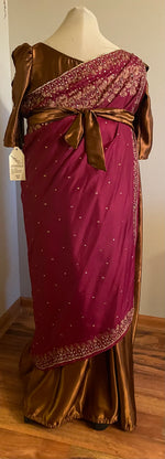 Load image into Gallery viewer, Burgundy Sari Copper Satin Regency Jane Austen Ball Gown Evening Dress
