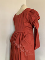 Load image into Gallery viewer, Rust Red Regency Jane Austen Day Dress Spencer Redingote Jacket Peplum Double Sleeve Pelisse
