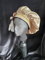 Load image into Gallery viewer, Regency Tan Brown Cream Jane Austen Hat Muffin Cap Tam Beret Turban hairpiece Ball headpiece
