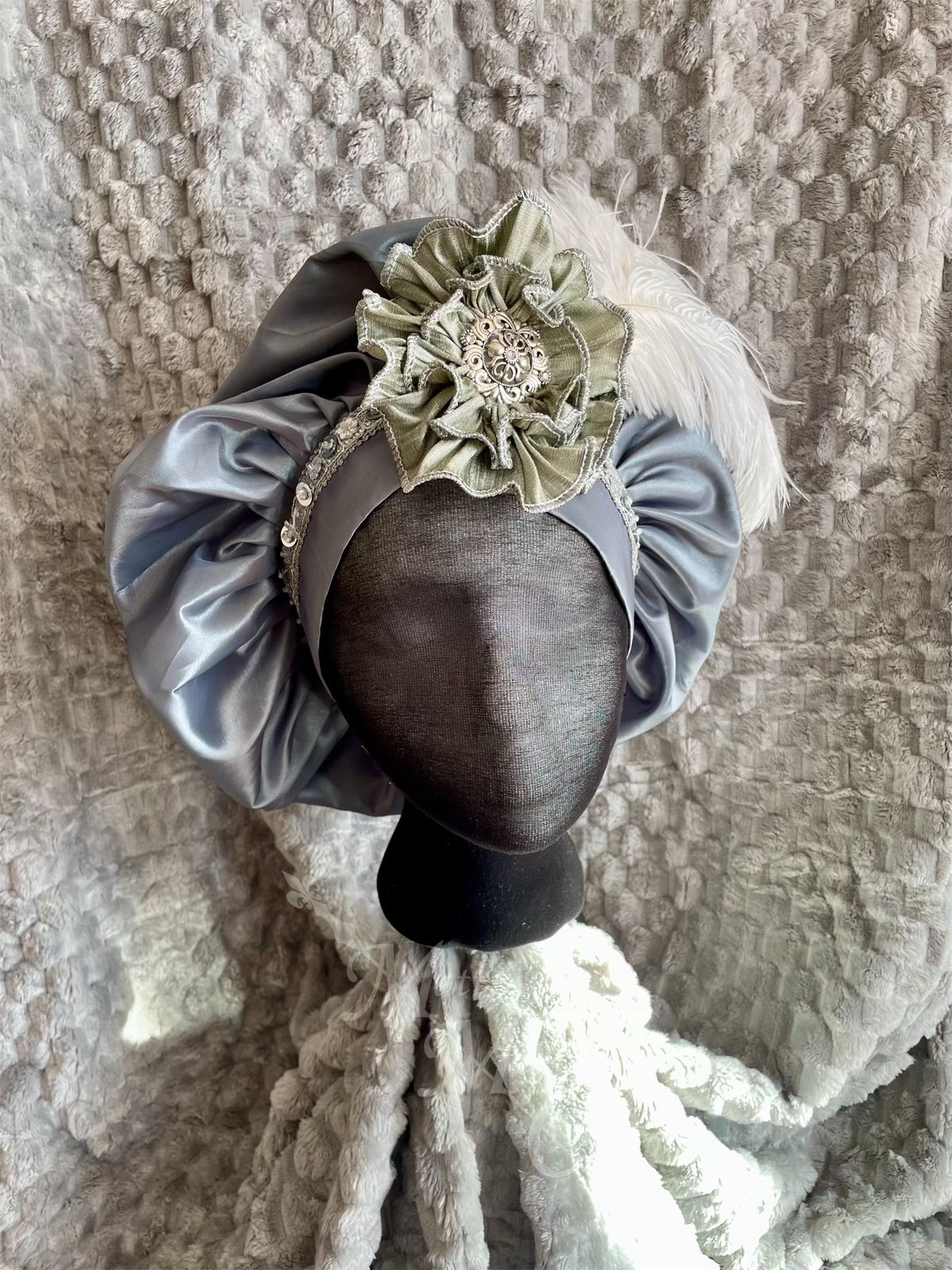 Regency Grey Silver White Jane Austen Hat Muffin Cap Tam Beret Turban hairpiece Ball headpiece