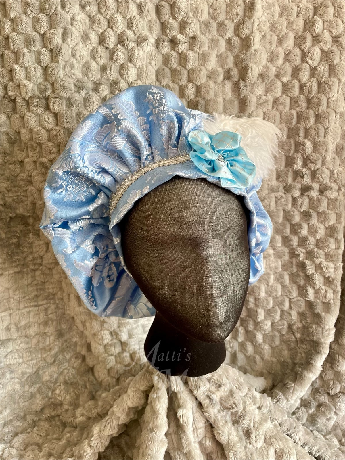 Regency Blue Silver White Jane Austen Hat Muffin Cap Tam Beret Turban hairpiece Ball headpiece