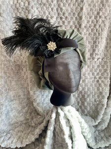 Regency Grey Silver Black Jane Austen Hat Muffin Cap Tam Beret Turban hairpiece Ball headpiece