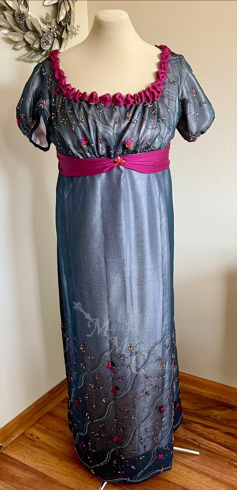 Green Magenta Pink Sari Elegant Regency Era Jane Austen Ball Dress Gow Matti's Millinery & Costumes Green Magenta Pink Sari Elegant Regency Era Jane Austen Ball Dress Gow Matti's Millinery & Costumes