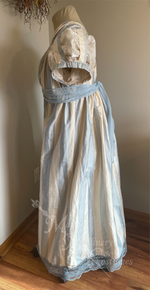 Load image into Gallery viewer, Blue Ivory Plus Size Regency Butterfly Jane Austen Ball Gown Evening Dress in silk dupioni
