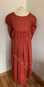 Load image into Gallery viewer, Rust Red Regency Jane Austen Day Dress Spencer Redingote Jacket Peplum Double Sleeve Pelisse
