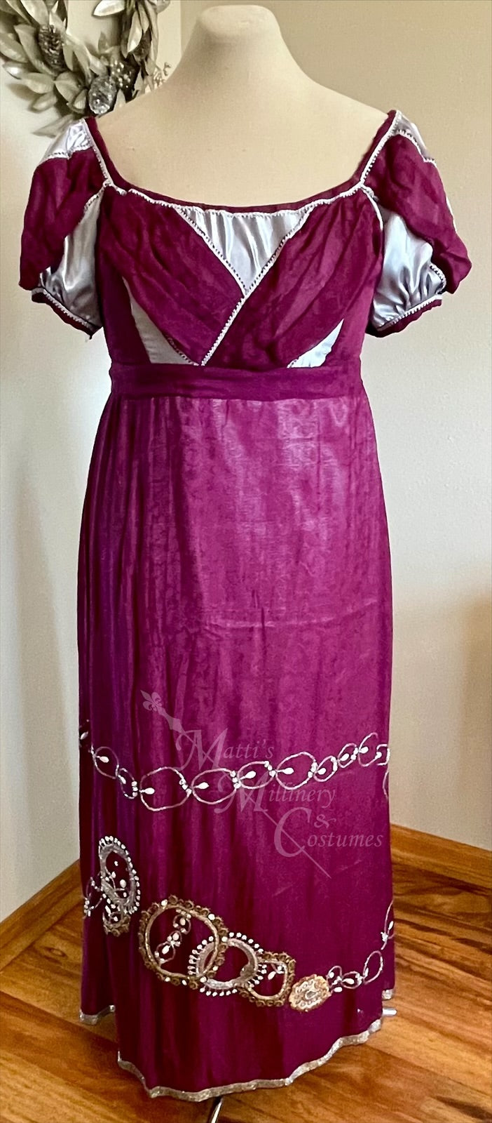 Purple Silver Sari Elegant Regency Era Jane Austen Ball Dress Gown READY MADE