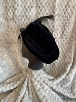 Load image into Gallery viewer, Regency Black Jane Austen Hat Muffin Cap Tam Beret Turban hairpiece Ball headpiece
