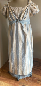 Blue Ivory Plus Size Regency Butterfly Jane Austen Ball Gown Evening Dress in silk dupioni