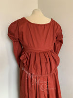 Load image into Gallery viewer, Rust Red Regency Jane Austen Day Dress Spencer Redingote Jacket Peplum Double Sleeve Pelisse
