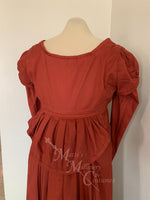 Load image into Gallery viewer, Rust Red Regency Jane Austen Day Dress Spencer Redingote Jacket Peplum Double Sleeve Pelisse
