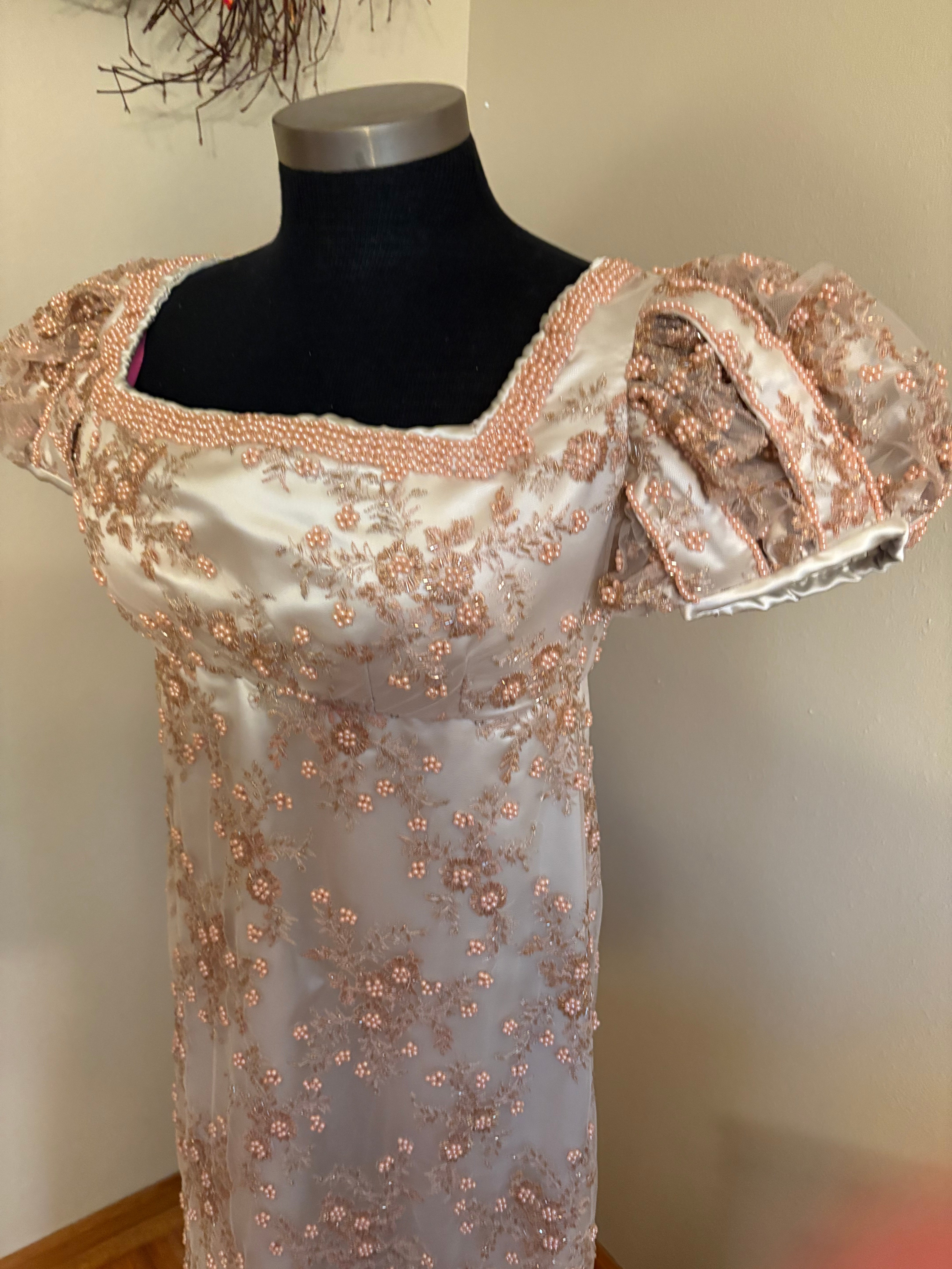 CUSTOM RESERVED Replica Beaded Silk Court Regency Jane Austen Ball Gown Evening Dress