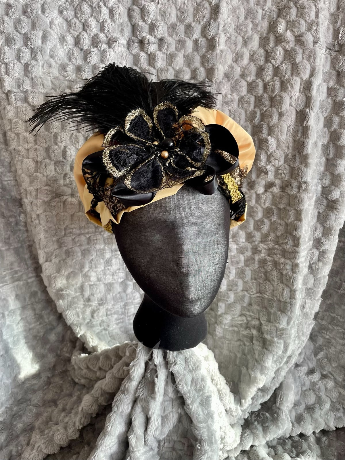 Regency Gold Black Jane Austen Hat Muffin Cap Tam Beret Turban hairpiece Ball headpiece