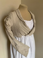 Load image into Gallery viewer, Tan Check Raw Silk Regency Jane Austen Day Dress Spencer Short Jacket Pelisse
