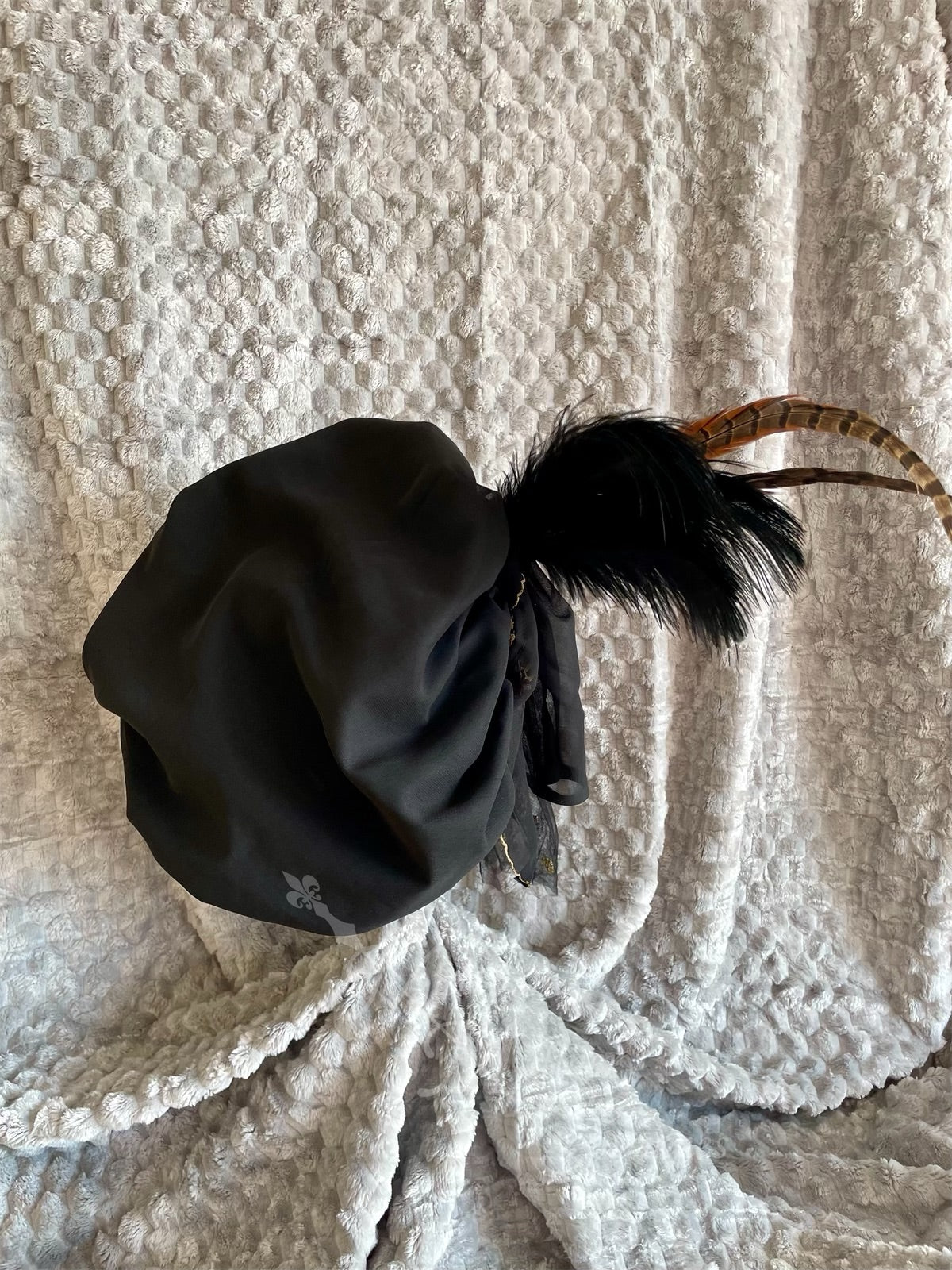 Regency Black Gold Jane Austen Hat Muffin Cap Tam Beret Turban hairpiece Ball headpiece