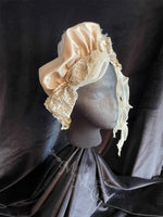 Load image into Gallery viewer, Regency Gold Cream Jane Austen Hat Muffin Cap Tam Beret Turban hairpiece Ball headpiece
