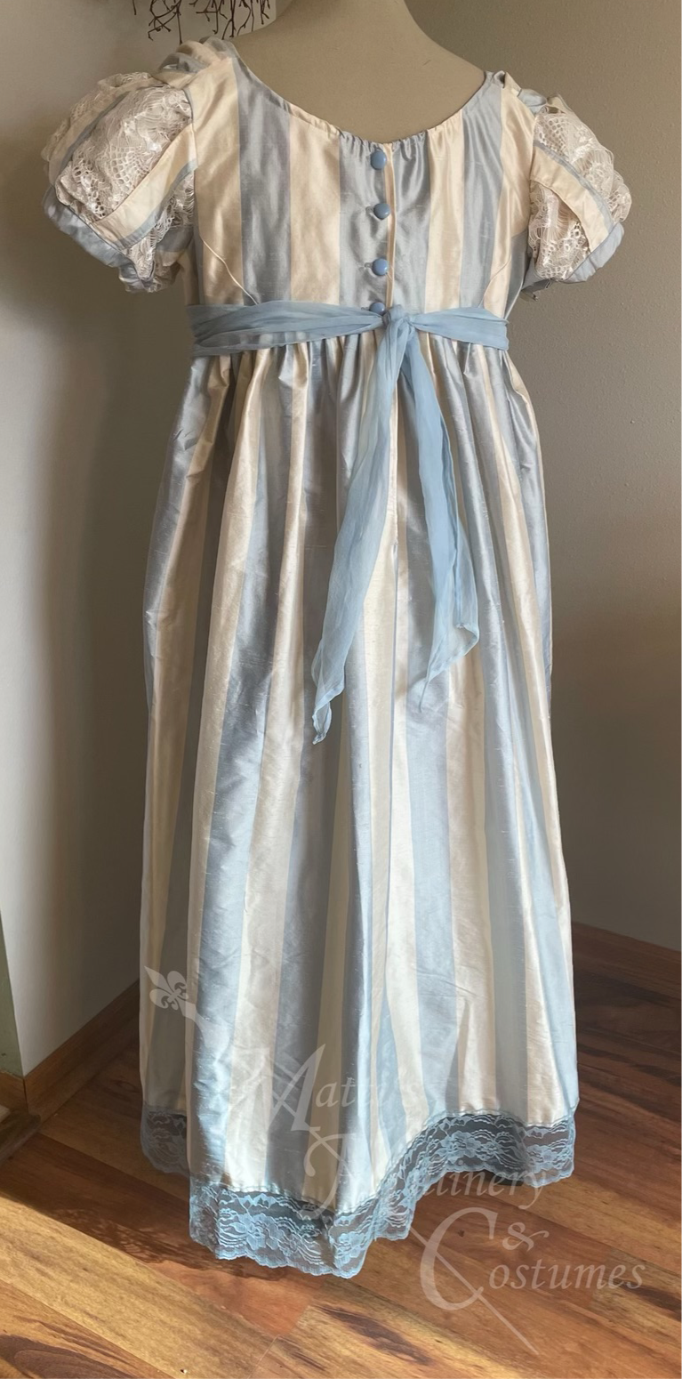 Blue Ivory Plus Size Regency Butterfly Jane Austen Ball Gown Evening Dress in silk dupioni