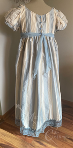 Blue Ivory Plus Size Regency Butterfly Jane Austen Ball Gown Evening Dress in silk dupioni