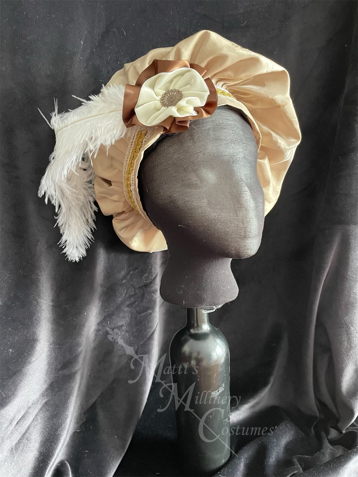 Regency Tan Brown Cream Jane Austen Hat Muffin Cap Tam Beret Turban hairpiece Ball headpiece