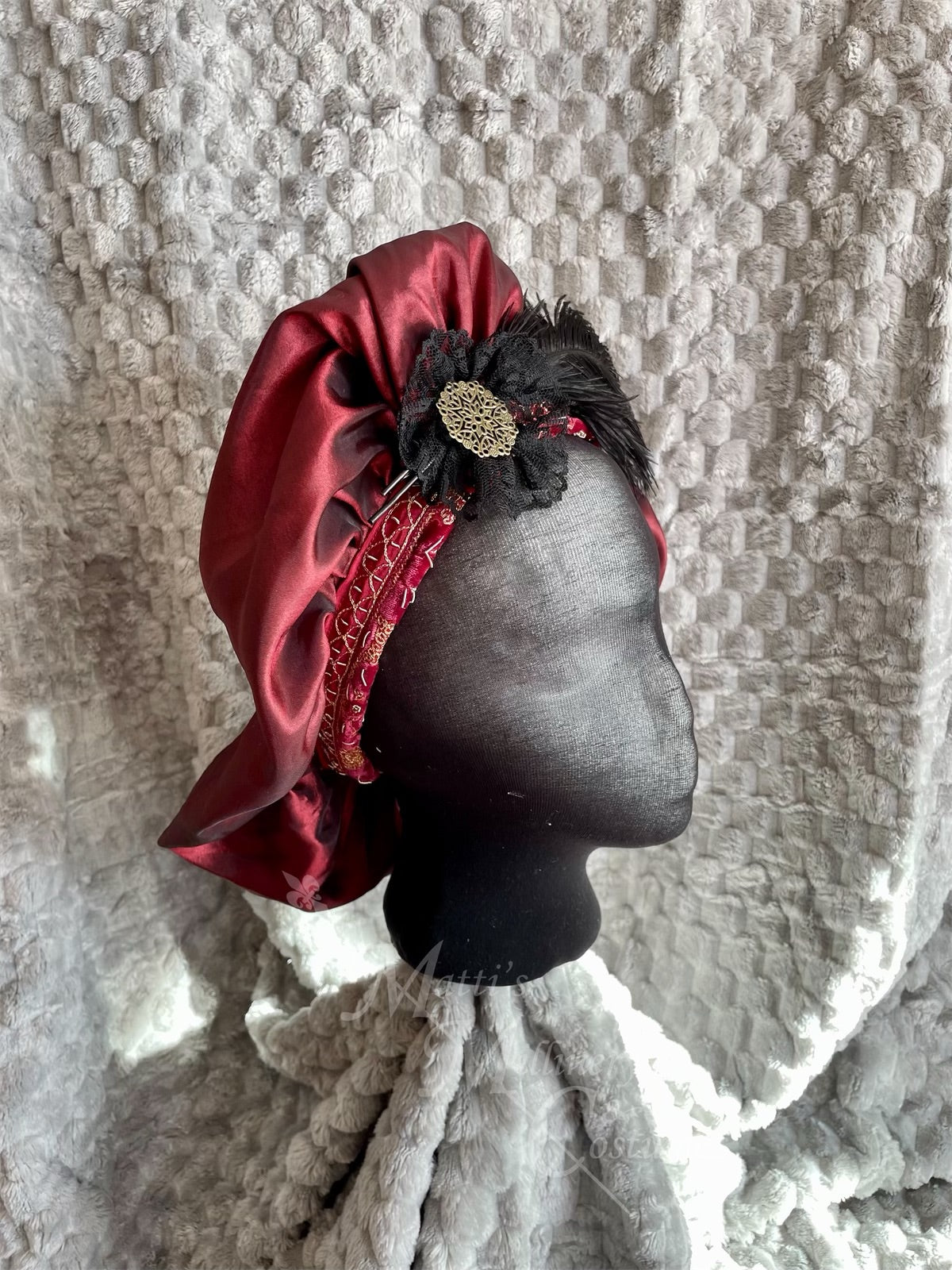 Regency Maroon Black Jane Austen Hat Muffin Cap Tam Beret Turban hairpiece Ball headpiece