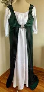 Green Velvet Regency Court Jane Austen Day Dress Open Robe Pelisse