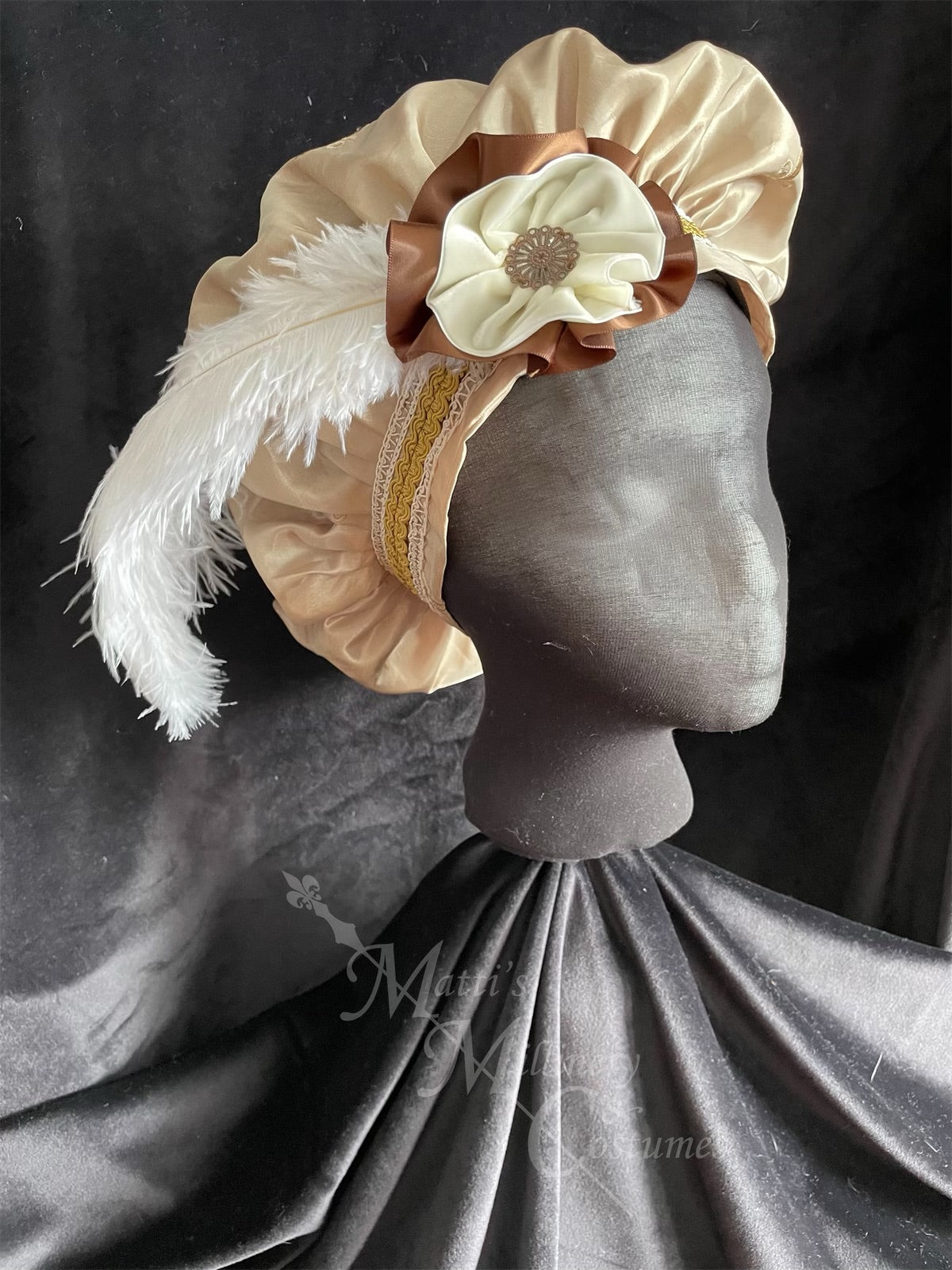 Regency Tan Brown Cream Jane Austen Hat Muffin Cap Tam Beret Turban hairpiece Ball headpiece