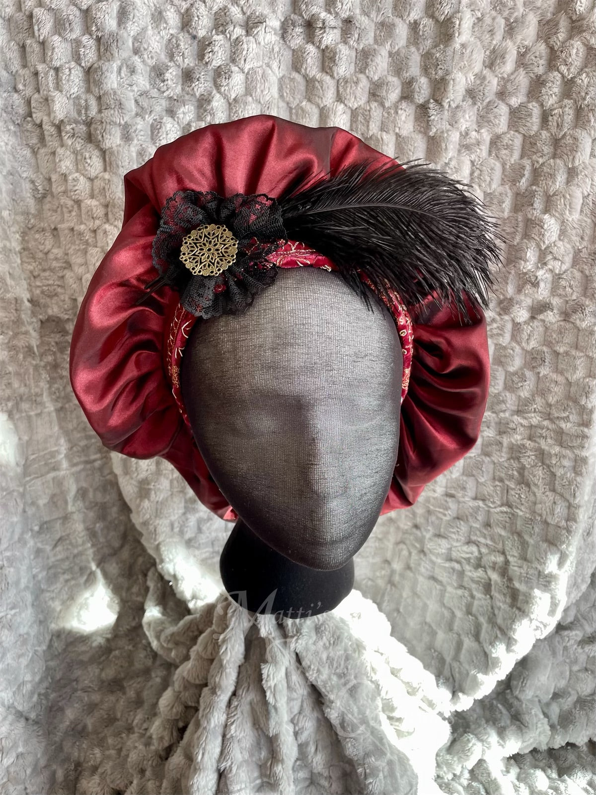 Regency Maroon Black Jane Austen Hat Muffin Cap Tam Beret Turban hairpiece Ball headpiece