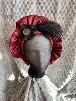 Load image into Gallery viewer, Regency Maroon Black Jane Austen Hat Muffin Cap Tam Beret Turban hairpiece Ball headpiece
