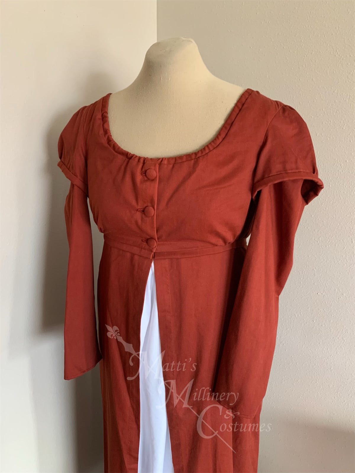 Rust Red Regency Jane Austen Day Dress Spencer Redingote Jacket Peplum Double Sleeve Pelisse