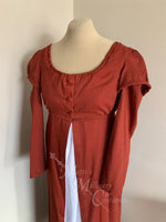 Load image into Gallery viewer, Rust Red Regency Jane Austen Day Dress Spencer Redingote Jacket Peplum Double Sleeve Pelisse
