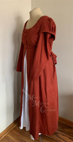 Load image into Gallery viewer, Rust Red Regency Jane Austen Day Dress Spencer Redingote Jacket Peplum Double Sleeve Pelisse
