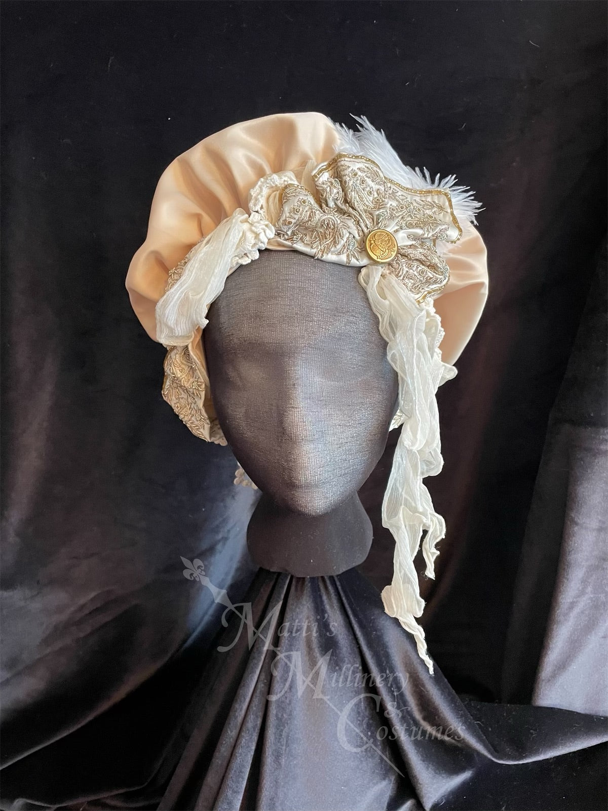 Regency Gold Cream Jane Austen Hat Muffin Cap Tam Beret Turban hairpiece Ball headpiece