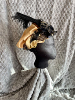 Load image into Gallery viewer, Regency Gold Black Jane Austen Hat Muffin Cap Tam Beret Turban hairpiece Ball headpiece
