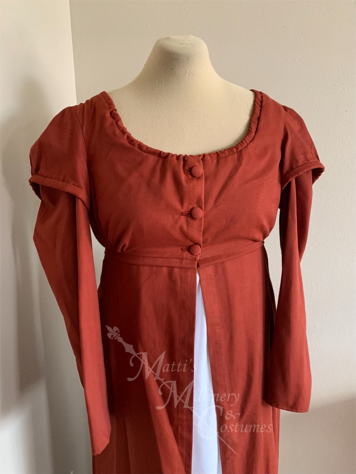 Rust Red Regency Jane Austen Day Dress Spencer Redingote Jacket Peplum Double Sleeve Pelisse